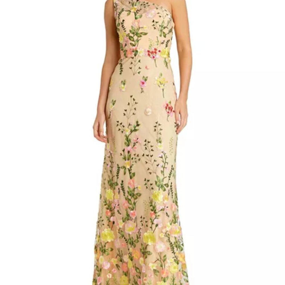 One Shoulder Lace Embroidered Gown - Mac Duggal